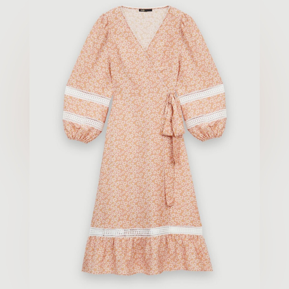 NWT Maje Lace Trim Daisy Wrap Dress